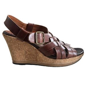Indigo by Clarks Womens Brown Leather Strappy Woven Slingback Wedge Sandals